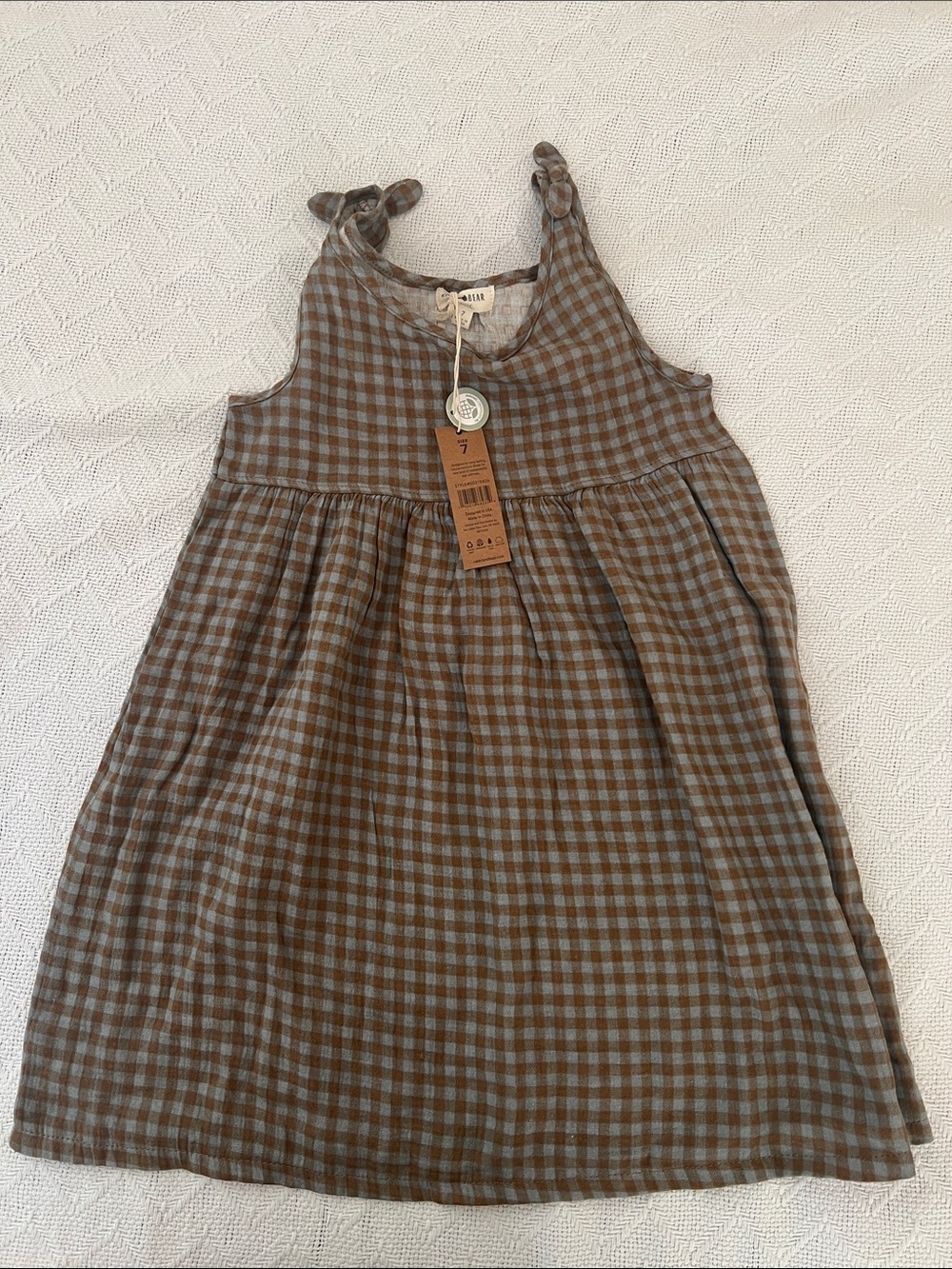 NWT Rabbit + Bear Organic 100% Cotton Gingham Dress Girls Size 7 Cottagecore